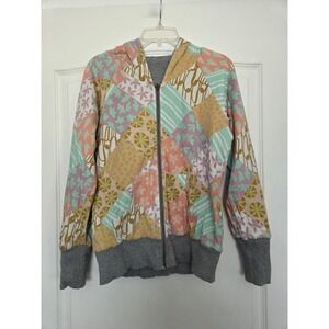 Anthro‎ Allihop Reversible Zip Up Hoodie Patchwork Floral Gray Cotton Sz M
